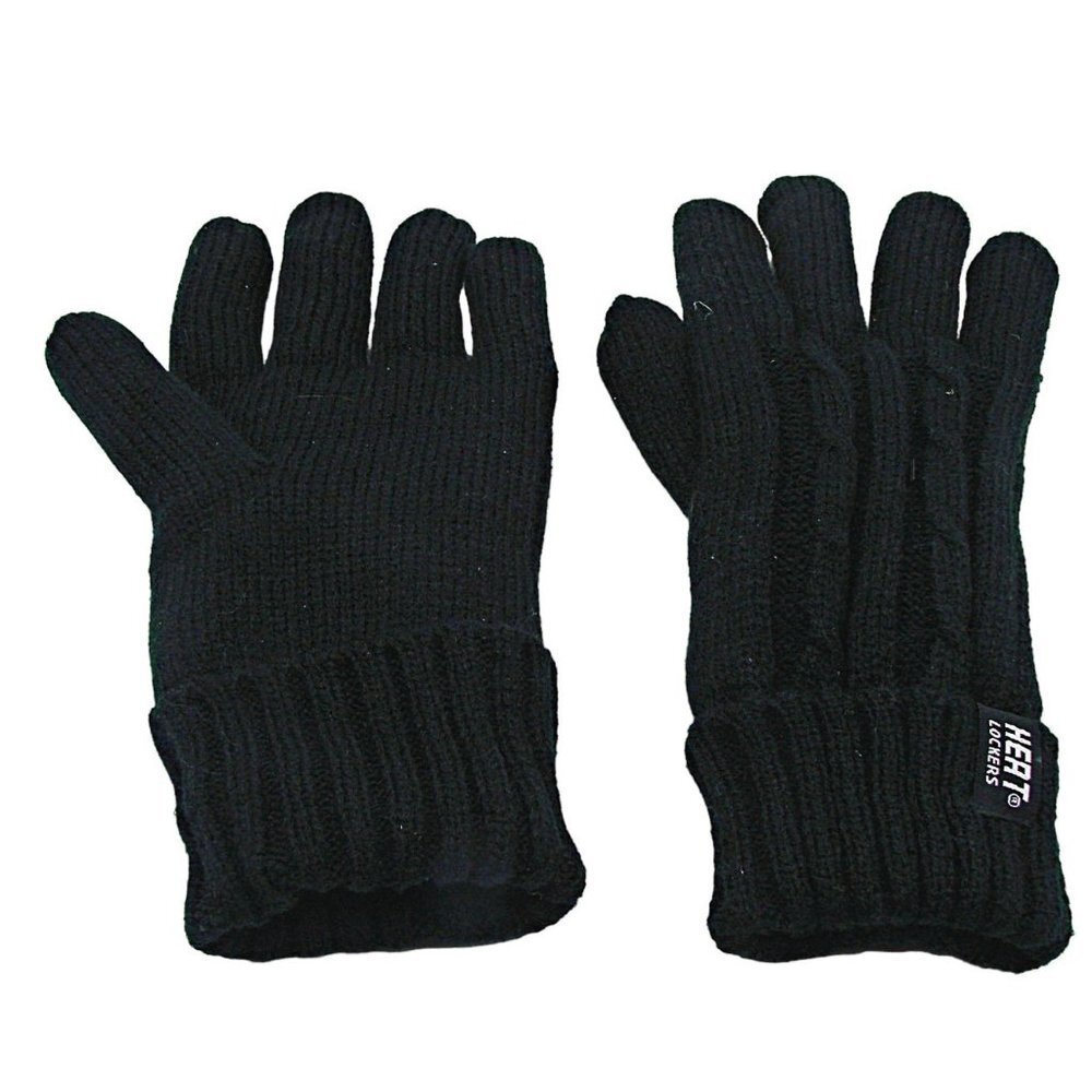 Heat Lockers Black Faux Fur Lined Kitted Winter Thermal Gloves Black Stretch OS